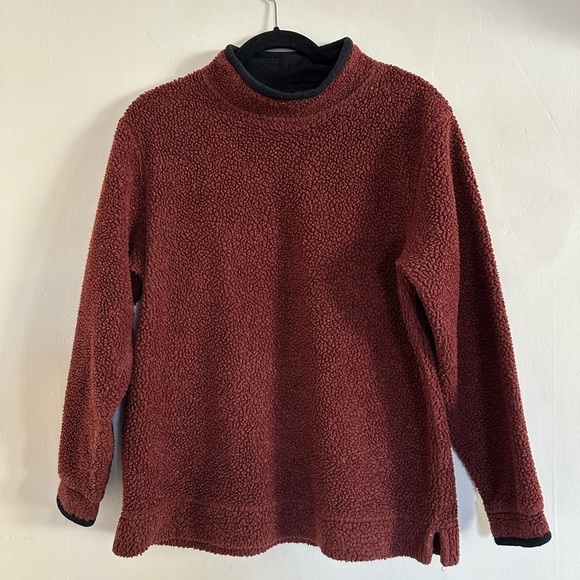 L.L. Bean Sweaters - Vintage L.L.Bean Women Size S Sherpa Fleece Pullover Red Mock Neck 2000s Y2K